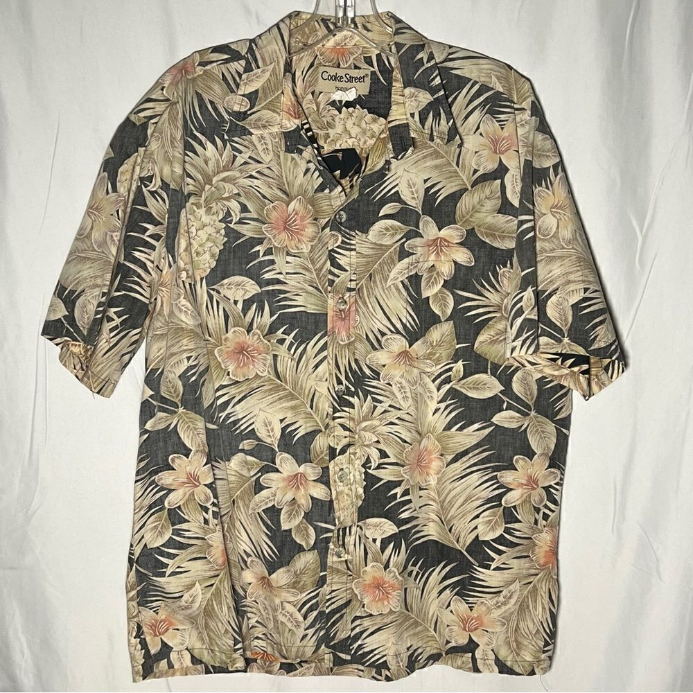 Vintage Cooke Street Hawaiian Reverse Print Floral‎ & Palm Casual Button Shirt L
